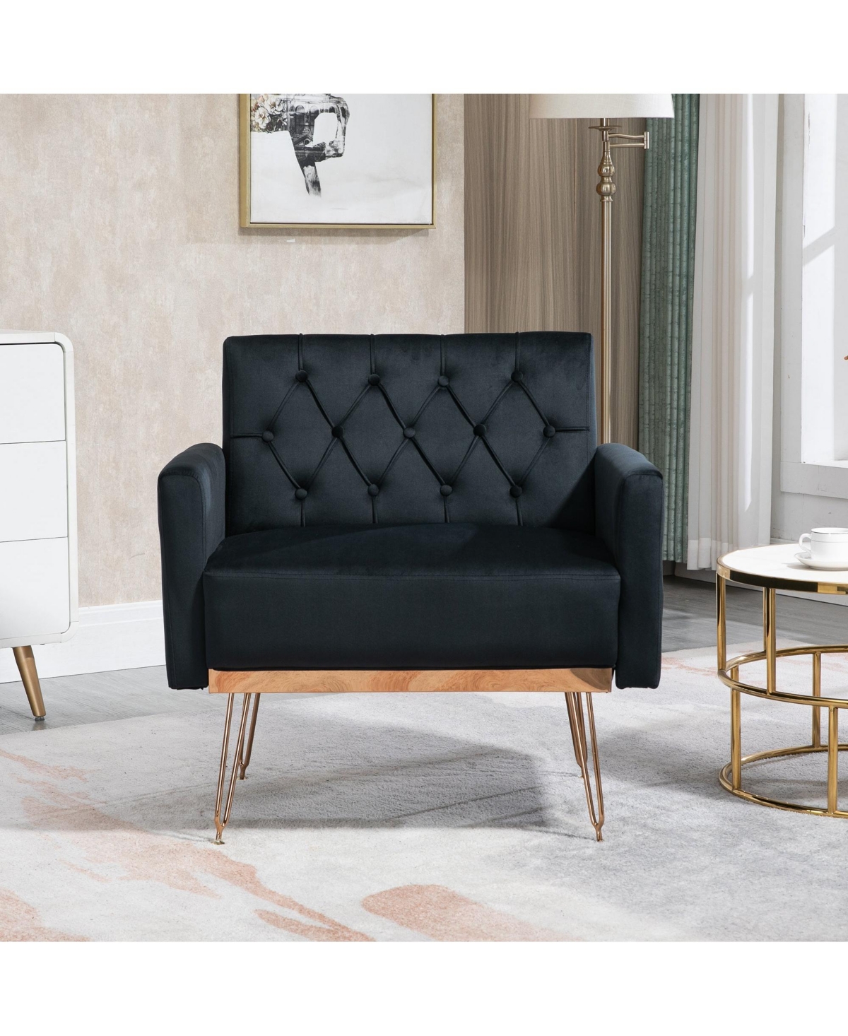 Mondawe Mustard Yellow Velvet Armchair Single Sofa Modern Tufted Upholstered Side Reading Chairs