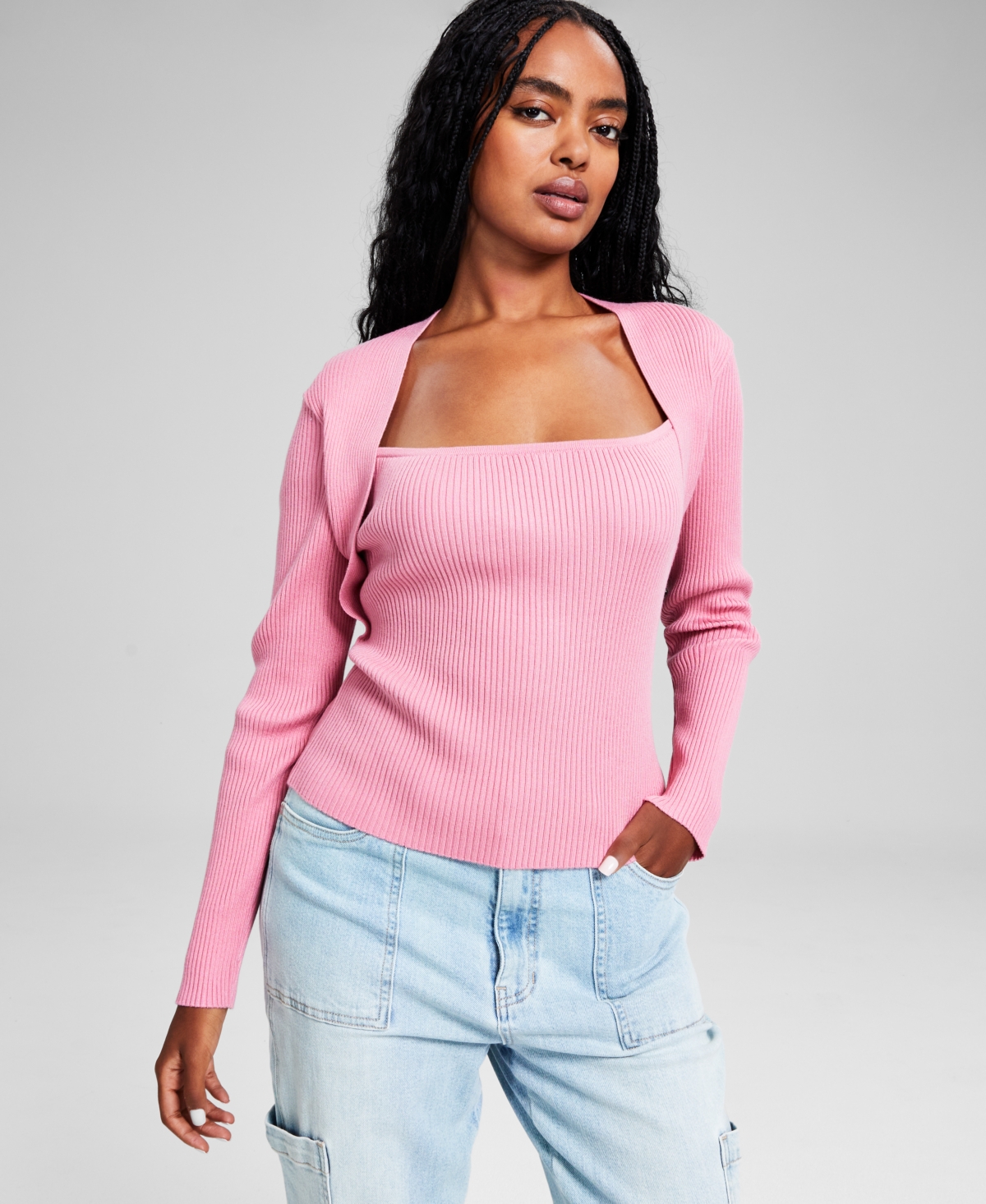 AND NOW THIS WOMEN'S SHRUG RIB-KNIT LONG-SLEEVE SWEATER, CREATED FOR MACY'S 
