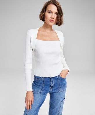 And Now This - Women's Shrug Rib-Knit Long-Sleeve Sweater