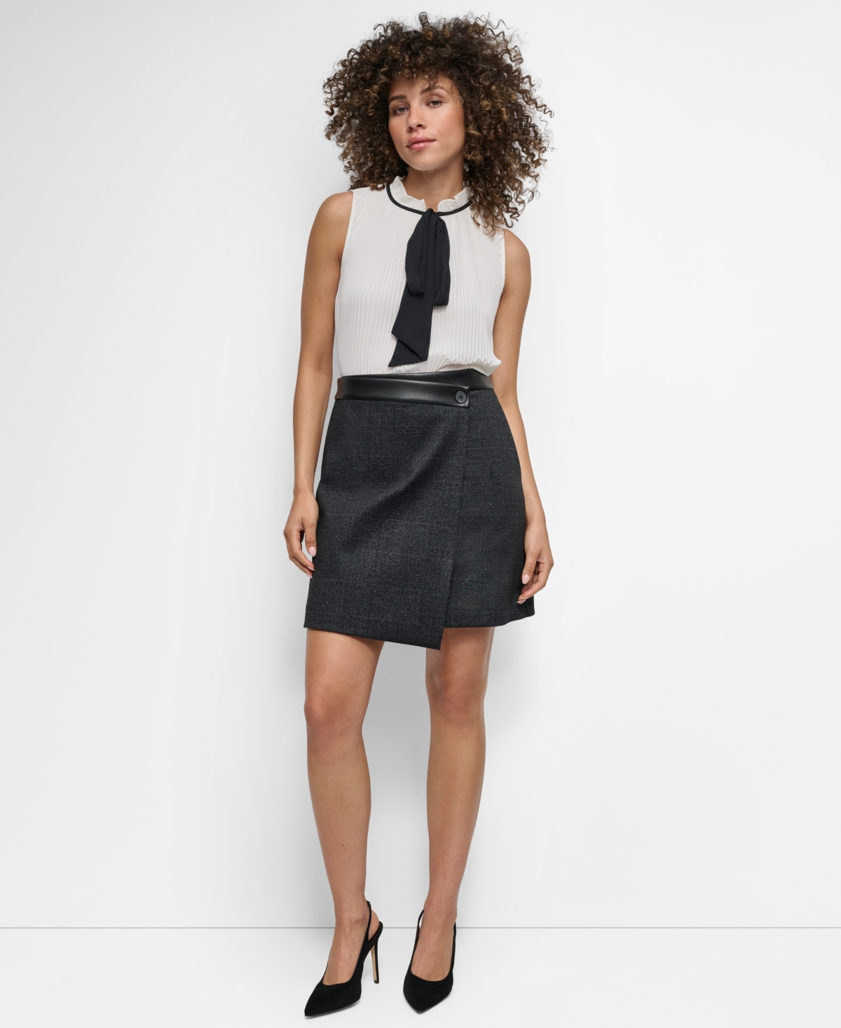 Dkny Women's Crossover-Front Faux-Leather-Trim Mini Skirt -ivy