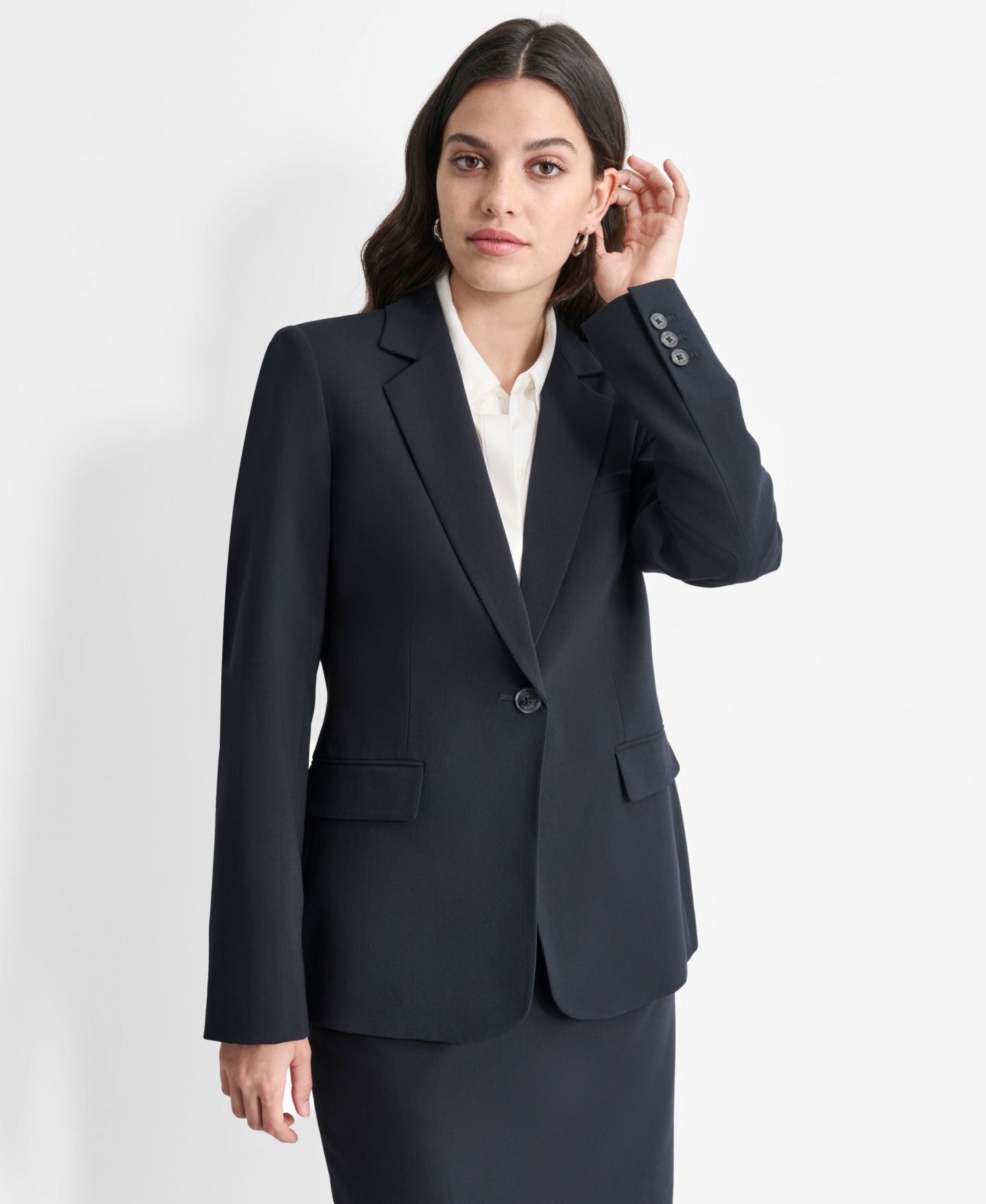 Женский пиджак DKNY Single-Button-Front Long-Sleeve Blazer, цвет: Тёмно-синий — фото 1