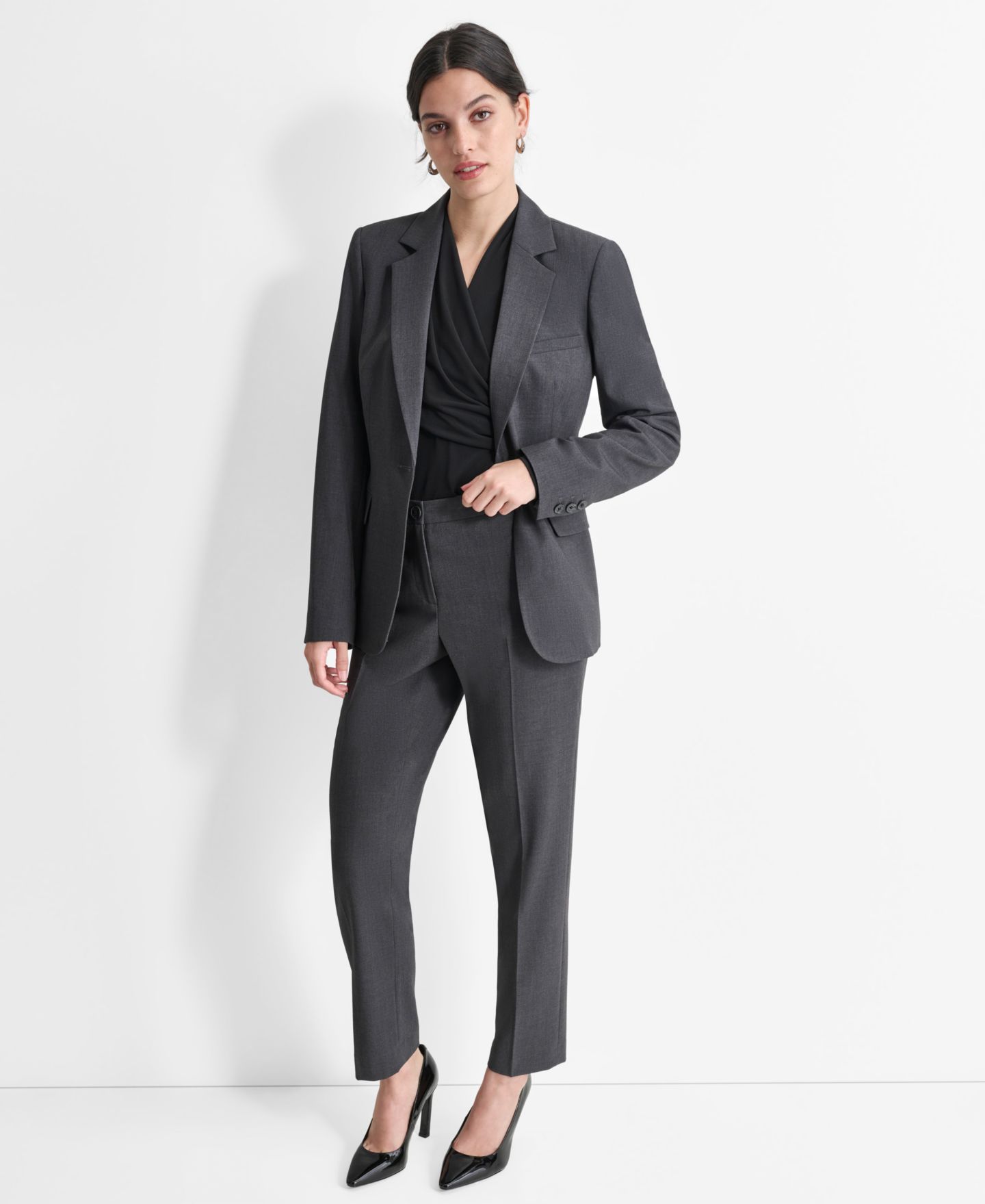 Женский пиджак DKNY Notch-Lapel Button-Front Long-Sleeve Blazer, цвет: Угольный — фото 5