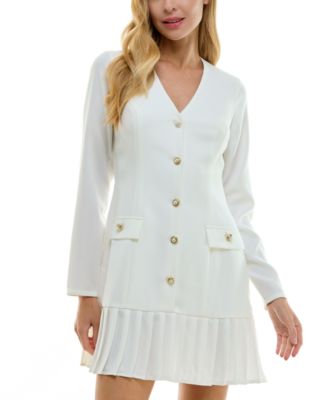 City Studios - Juniors' Button-Front Pleated-Hem Blazer Dress
