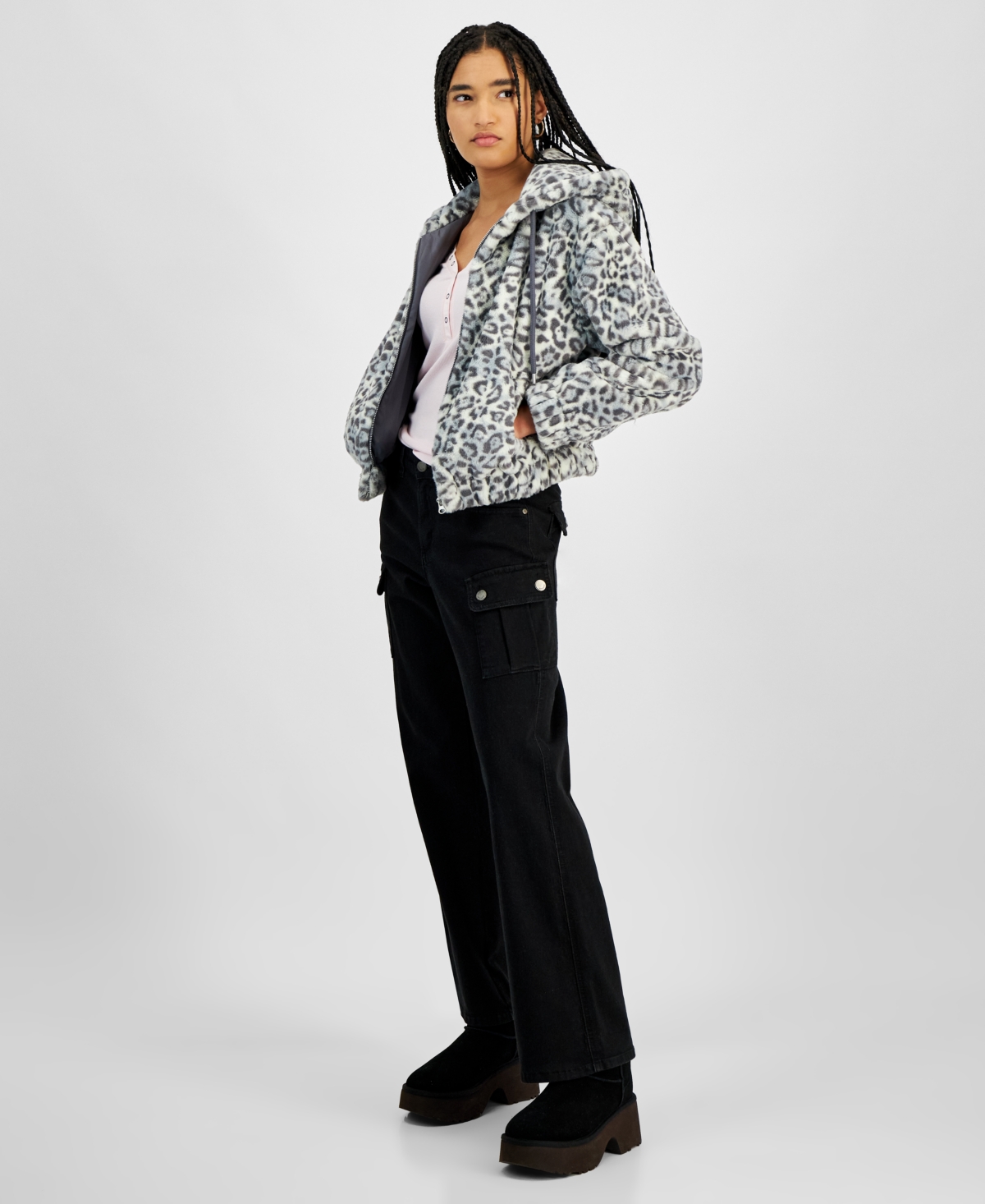 Planet Heart Juniors' Faux-Fur Cozy Zip-Front Jacket