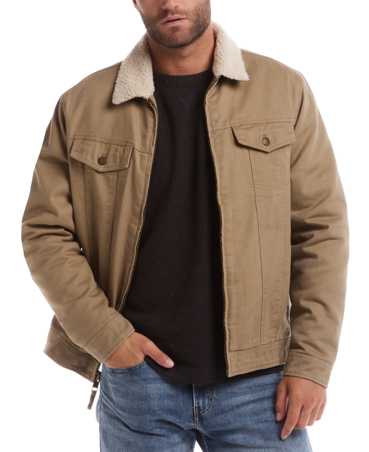 Weatherproof Vintage Men's Sherpa Lined Canvas Twill Trucker Jacket