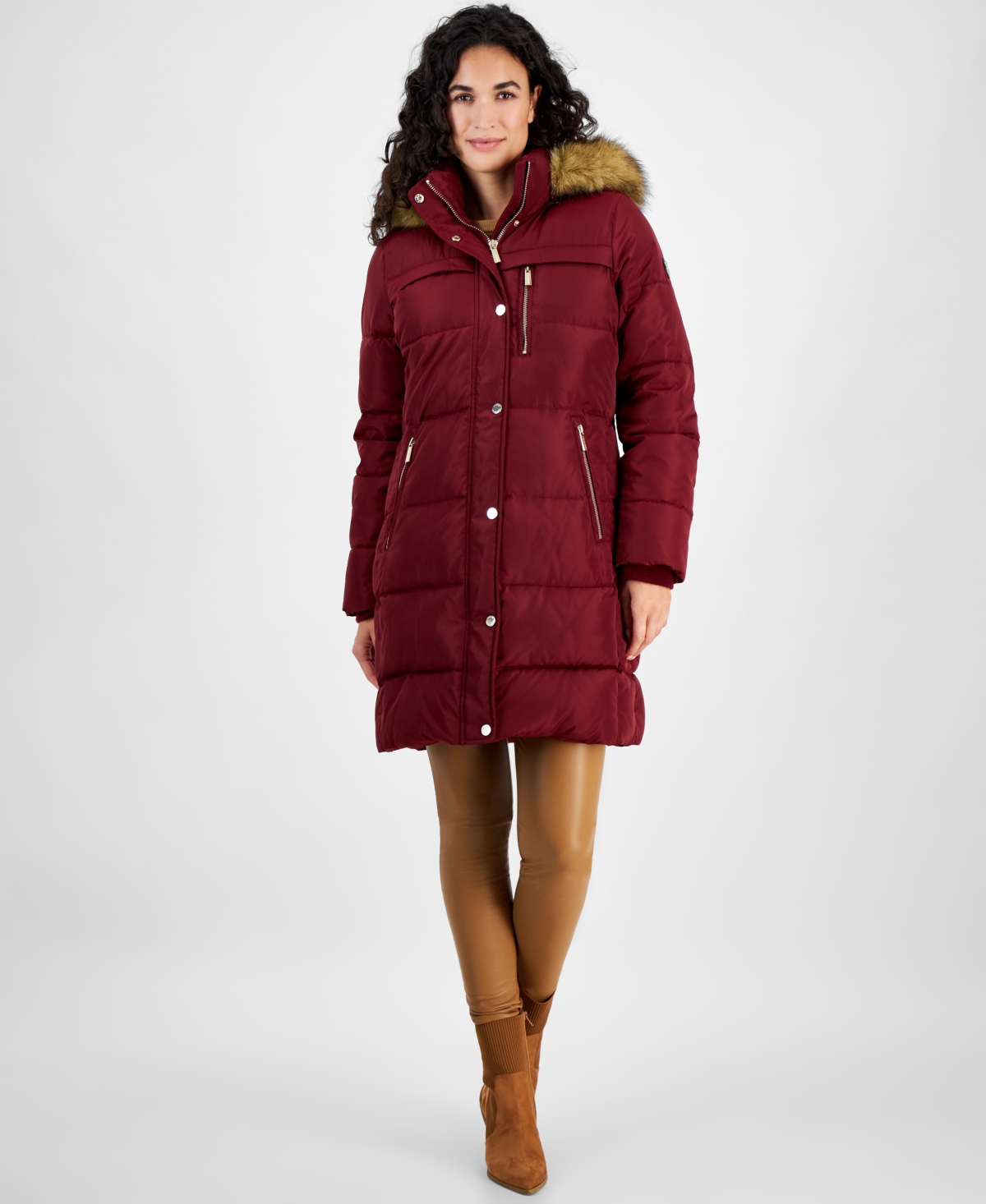 Michael Michael Kors Women's Faux-Fur-Trim Hooded Puffer Coat, Created for Macy's