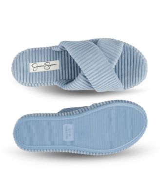 Women's Ribbed Terry Cross Band Slide Platform Slipper