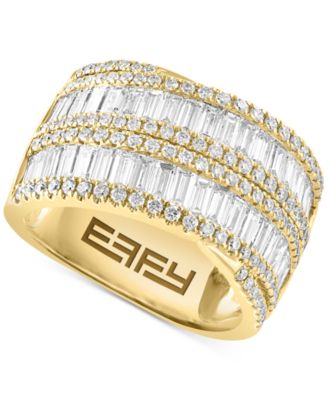 EFFY Collection - Lab Grown Diamond Baguette & Round Diagonal Two Row Statement Ring (2-1/2 ct. t.w.) in 14k Gold