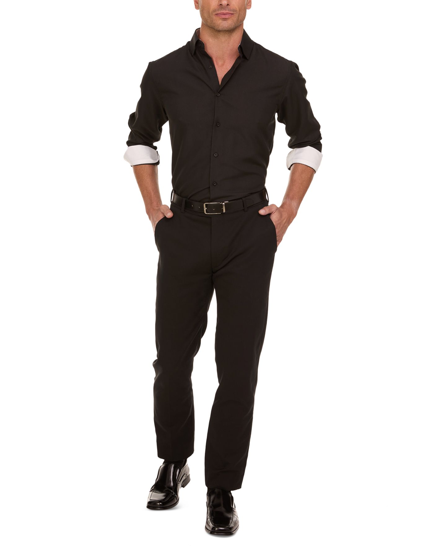 Мужская рубашка Nicole Miller Slim-Fit Dress Shirt, цвет: Чёрный — фото 1