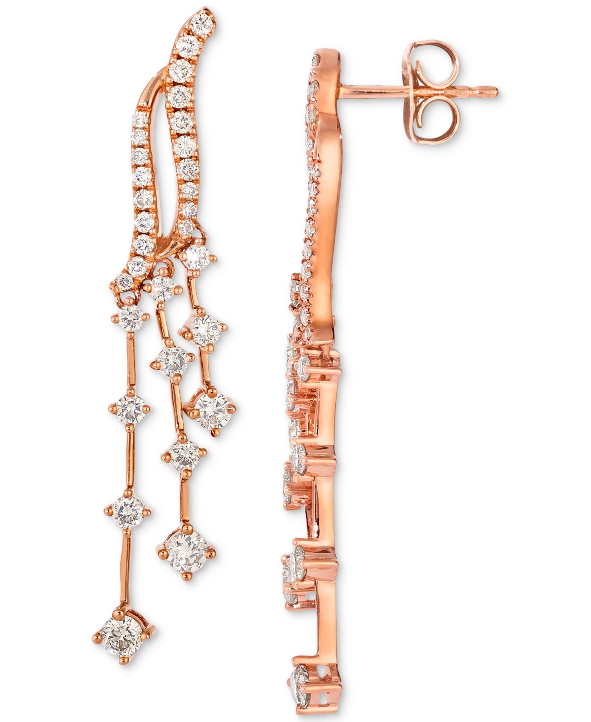 Le Vian Nude Diamond Dangling Drop Earrings (1 ct. t.w.) in 14k Rose Gold - 14K Strawberry Gold Earrings