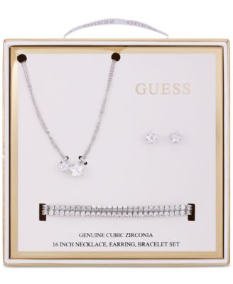 Cubic Zirconia Star Pendant Necklace Double Stretch Bracelet Stud Earrings Set