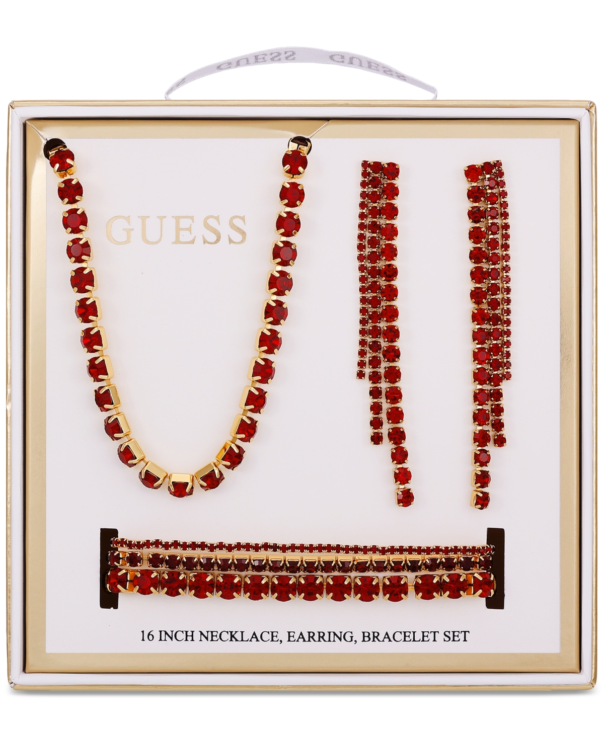 Guess 3-Pc. Set Rhinestone Necklace, Stretch Bracelet, Drop Earrings