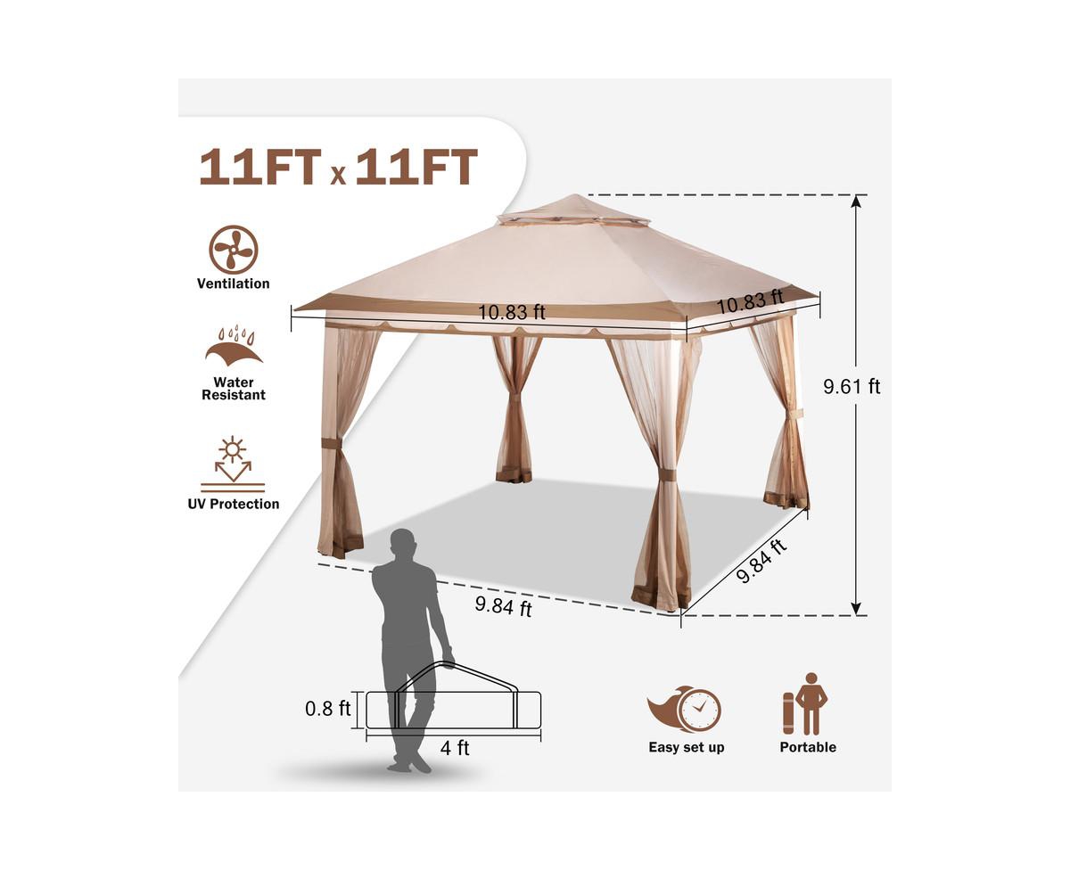 Pamapic 11 ft. x 11 ft.Outdoor Pop Up Gazebo - Beige