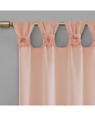 Rosette Floral Embellished Cuff Tab Top Solid Curtain Panel, 50"W x 95"L