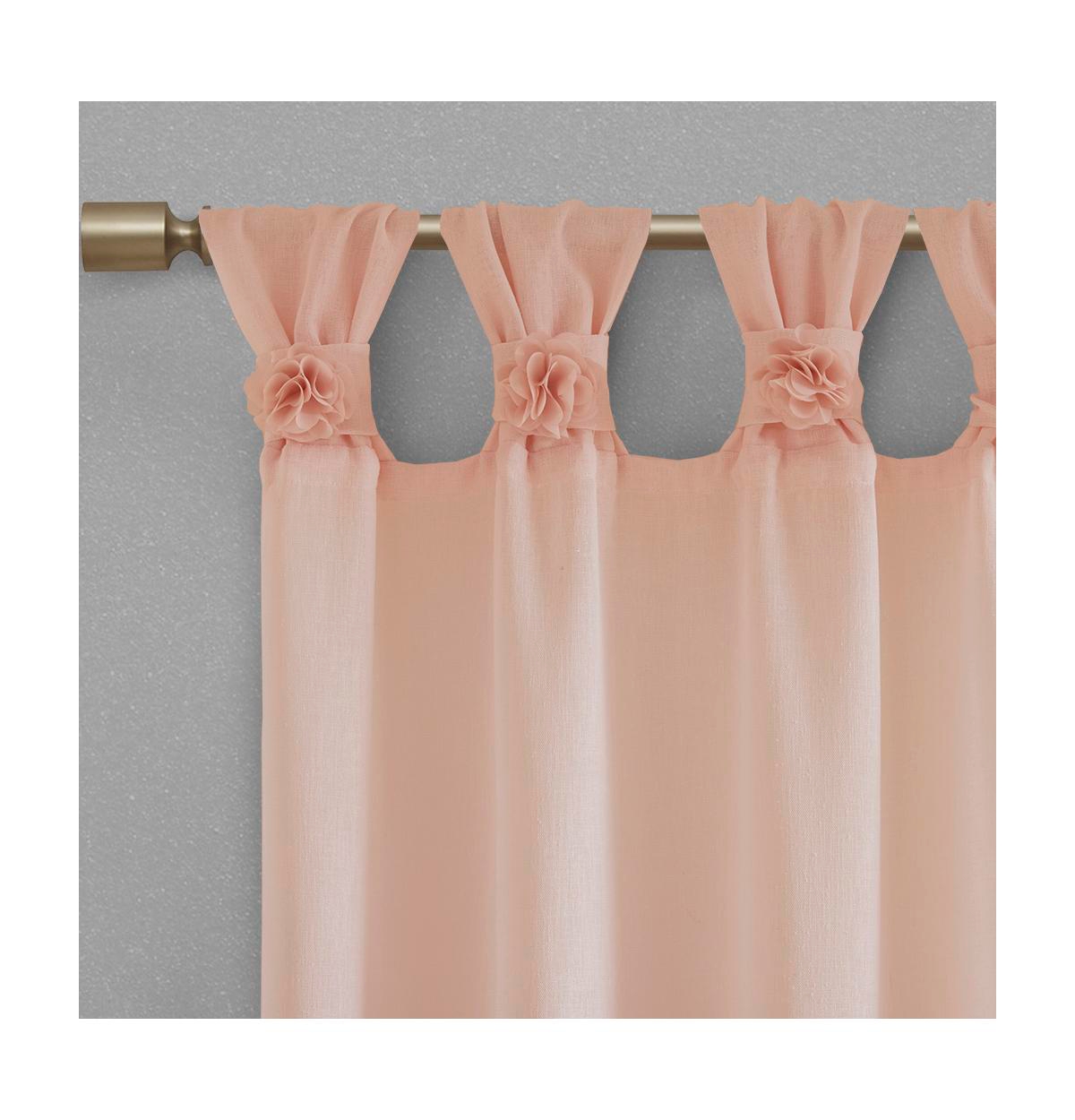Rosette Floral Embellished Cuff Tab Top Solid Curtain Panel