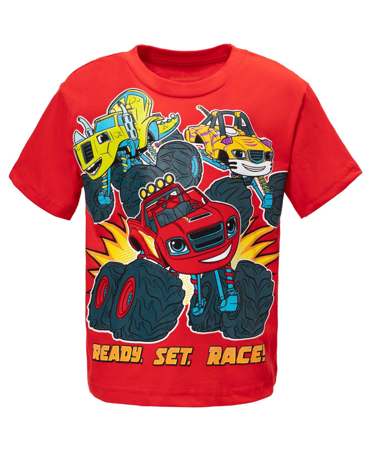 Blaze and the Monster Machines Boys Stripes Zeg Blaze T-Shirt Tank Top & Bike Shorts French Terry 3 Pcs Set to - red/ grey