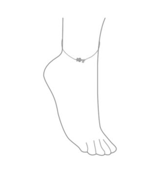 Nautical Turtle CZ Accent Anklet Ankle Bracelet Sterling Silver