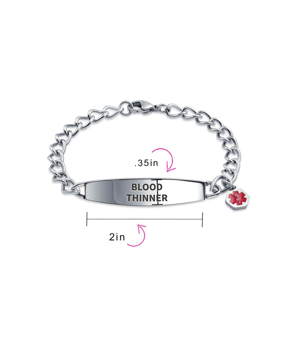 Bling Jewelry Blood Thinner Identification Medical Id Miami Cuban Link Chain Bracelet For Women Stainless Steel