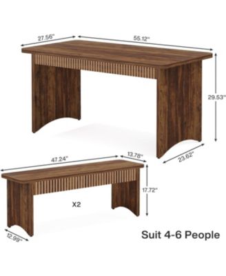 3-Piece Dining Table Set, 55" Dining Room Table with 2 Benches for 4-6 People, Farmhouse Rectangular Dining Room Table Set