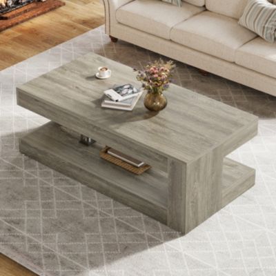 Coffee Table for Living Room, 47.24-Inch Farmhouse 2-Tier Accent Center Tea, Elegant Grey