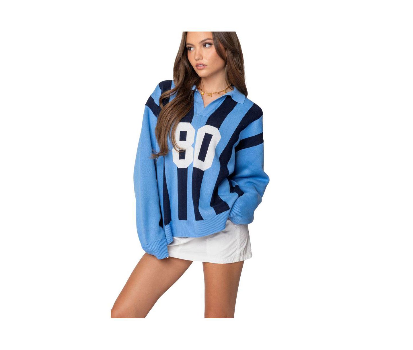 Женский свитер Edikted Larson Oversized Polo, цвет: Синий тёмно-синий — фото 3