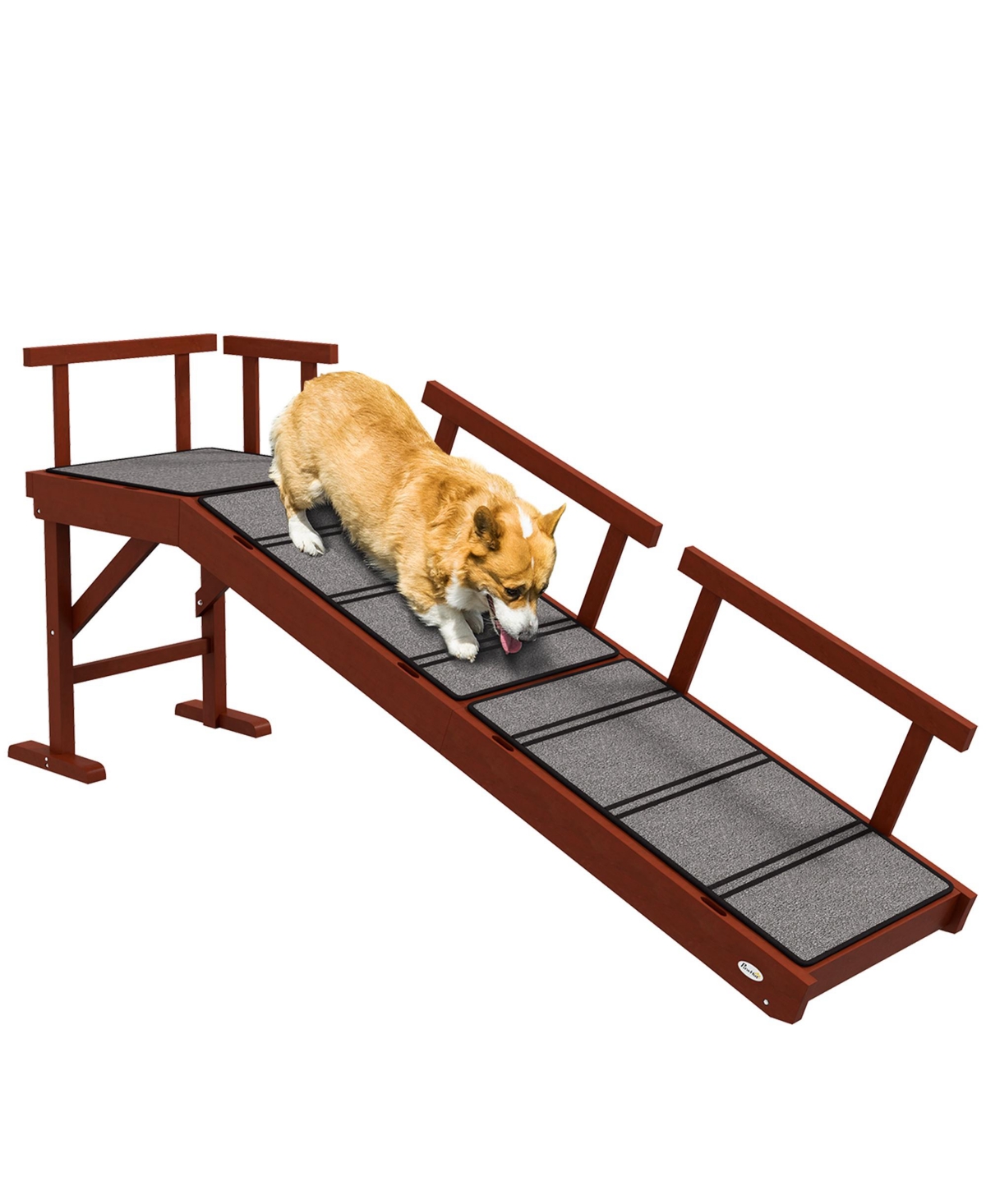 Wooden Dog Ramp with Removable Guardrails, Non-Slip, 60", - Brown