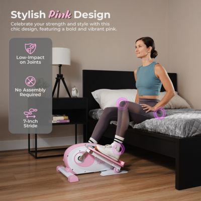 Smart Pink Under-Desk Elliptical Trainer, Mini Pedal Exerciser with Bluetooth Link to Free SunnyFit App