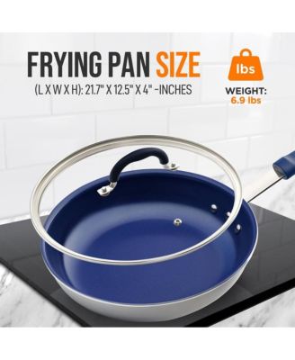 12'' Large Fry Pan with Lid - Non-stick Pan with Silicone Handle, Ceramic Coating Inside