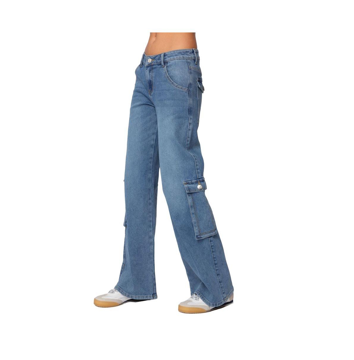 Edikted Women's Lunar Low Rise Cargo Jeans - Blue-washed