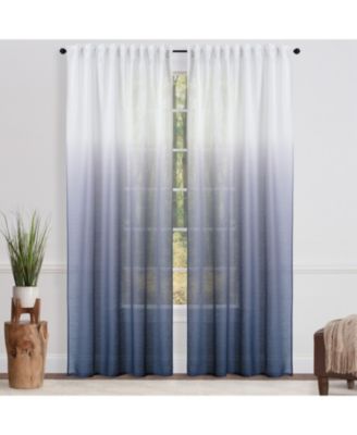 Premium 2-Panel Gradient Ombre Faux Belgian Flax Semi Sheer Curtains - for Windows Living Room Bedroom - Partial See Through Drapes for Privacy and Home52 x 63 Inches Long - Black Gray