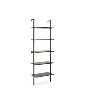 Madera  Industrial 5-Shelf Wood Wall-Mounted Open Ladder Bookcase, Metal Frame