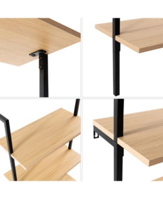 Madera  Industrial 5-Shelf Wood Wall-Mounted Open Ladder Bookcase, Metal Frame