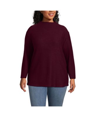 Plus Size Cable Ottoman Relaxed Long Sleeve Funnel Neck Tunic