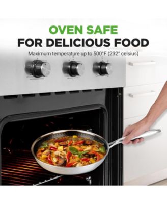 10'' Stir Fry Pan with Glass Lid - Triply Stainless Steel Cookware, DAKIN Etching Non-Stick Coating Inside and Outside