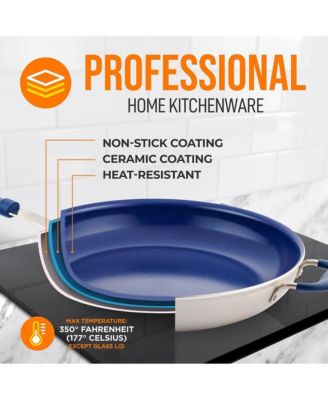 14'' Non-Stick Fry Pan with Lid - Durable Pan with Silicone Handle, Ceramic Coating Inside and Heat-Resistant Outside