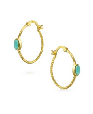Twisted Cable Hoop Huggie Earrings Stabilized Turquoise Gold Plated Sterling Silver