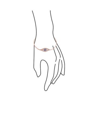 Delicate Minimalist Protection Amulet Cubic Zirconia Pave CZ Navy Blue Evil Eye Charm Bracelet Rose Gold Plated .925 Sterling Silver
