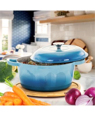 5 Quarts Round Enameled Cast Iron Casserole with Lid in Blue