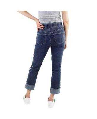 Women's Two Button Tummy Control Embroidered Wide Cuff Crop