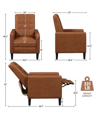 Mid-Century Tufted Upholstered Faux Leather Recliner Sofa with Adjustable Back & Footres Brown