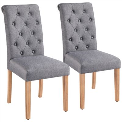 2PCS High Dark Gray Classic Fabric Upholstered PU Leather Dining Chair