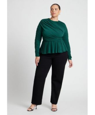 Women's Plus Size Shirred Peplum Top