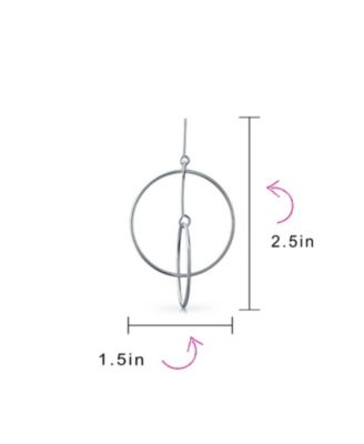 Minimalist Geometric Round Thin One Two Open Interlocking Circle Dangle Earrings .925 Sterling Silver 2.5 Inch Diameter
