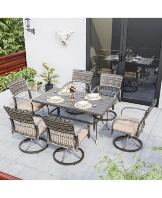 5-Piece Patio Outdoor Dining Set with Square Table and Rattan Swivel Chairs with Green Cushion