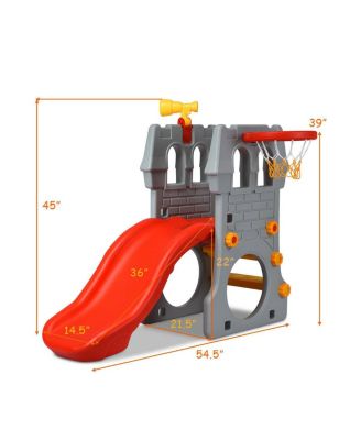2-Step Children Castle Slide Basketball Hoop and Telescope Toy Indoor & Outdoor