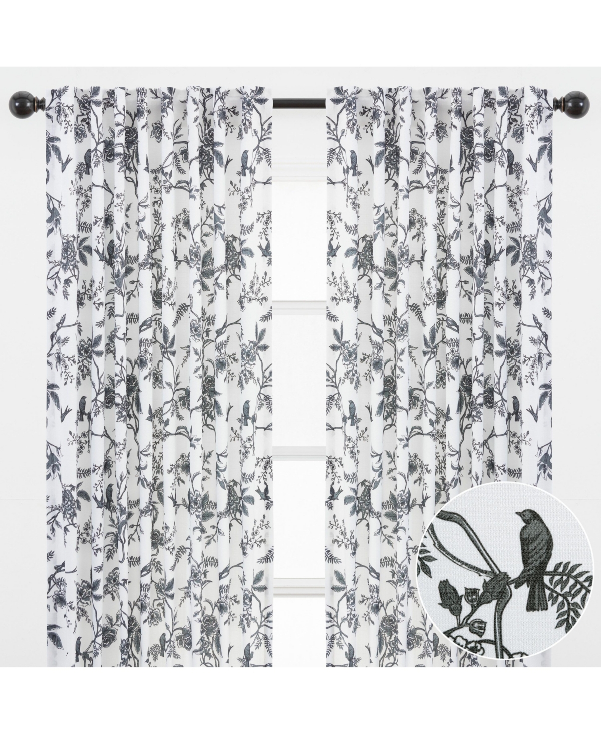 Premium 2-Panel Toile Faux Linen Semi Sheer Curtains - 3-in-1 Back Tab, Rod Pocket, Ring Tab- for Windows Living Room Bedroom - Off White Dra