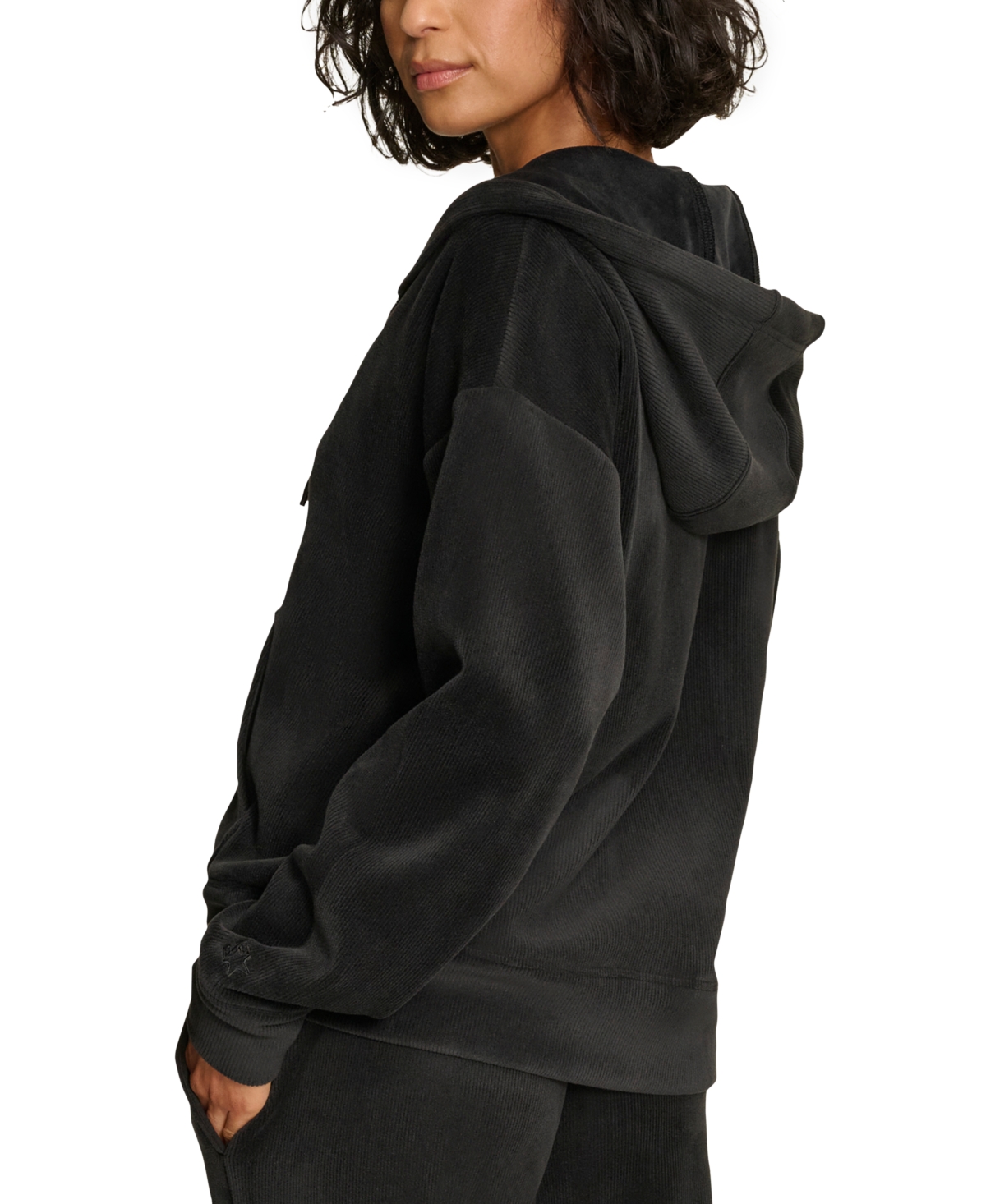 Shop Starter Women's Tech Cord Zip-front Drop-shoulder Hoodie In Black