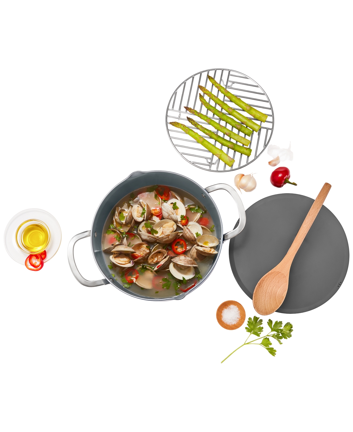 The Cellar 6-qt. Ceramic Nonstick Complete Stock Pot, Exclusively At Macy's In Charcoal