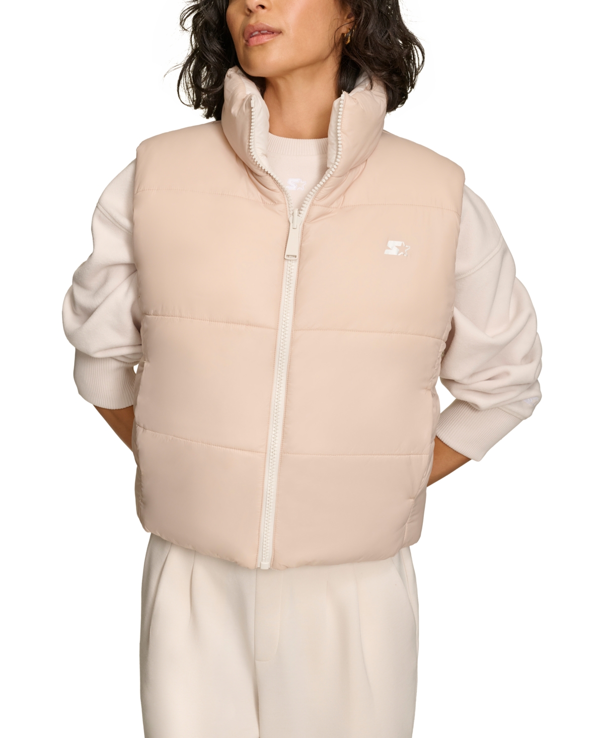 Shop Starter Women's Reversible Zip-front Puffer Vest In Sand Combo