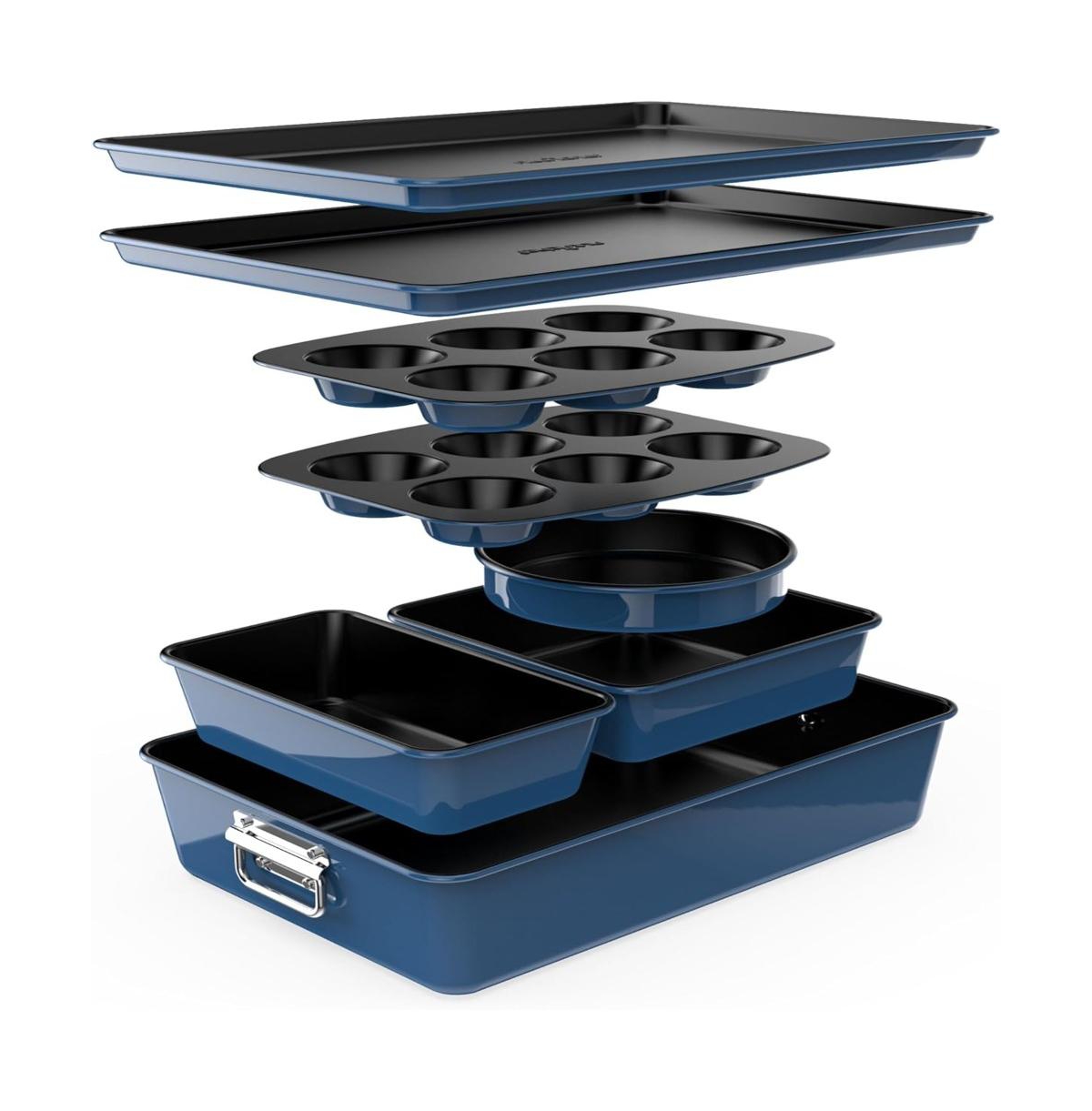 NutriChef Stackable Carbon Steel Bakeware Sets - Non-Stick Coating, Bake Tray Sheet Bakeware Set - Blue